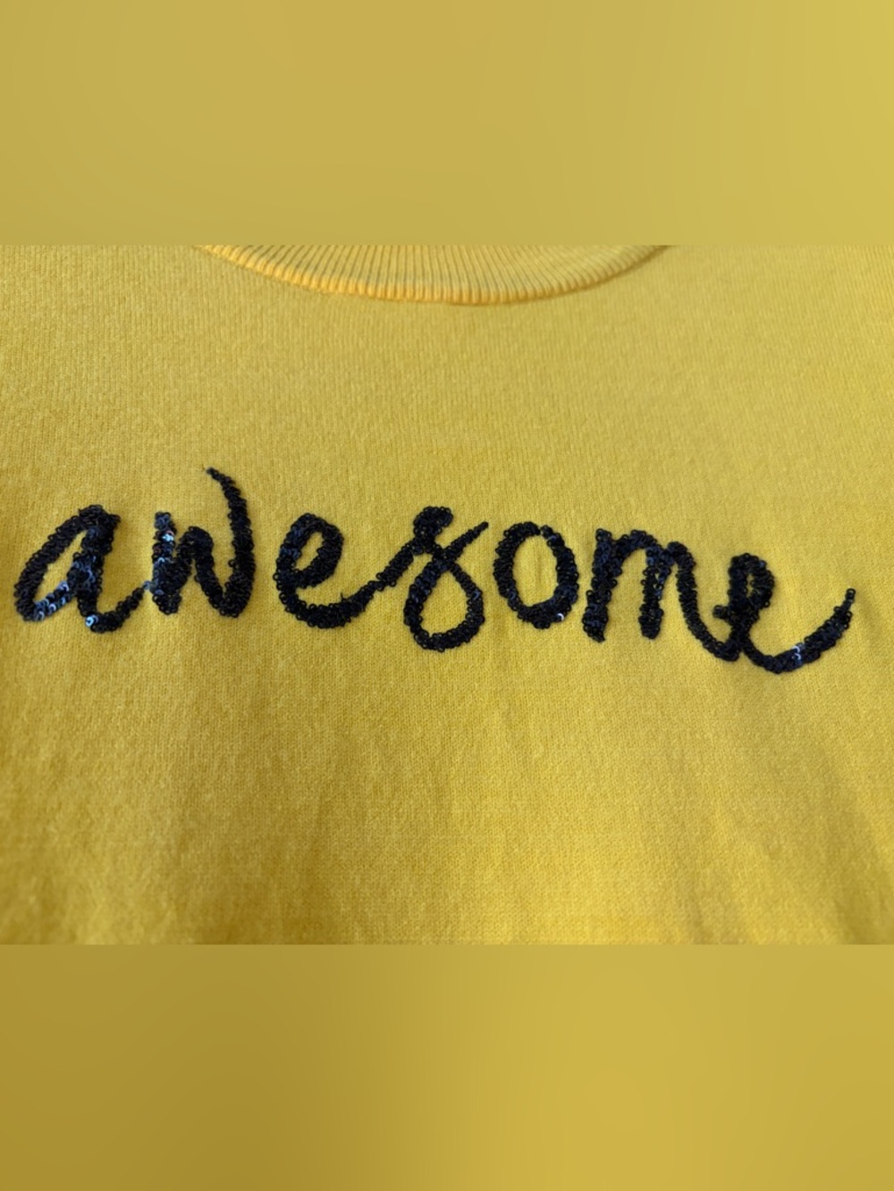 Desigual yellow sequined 'Awesome' crewneck sweater sparkle stripe trim - Picture 5 of 13